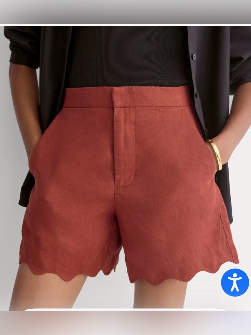 Everlane Scalloped Edge Linen Short in Henna Red NWT Size 2